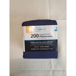 Mainstays Pillowcases 2 Pack Standard Queen 200 Thread Count Navy Blue Cotton